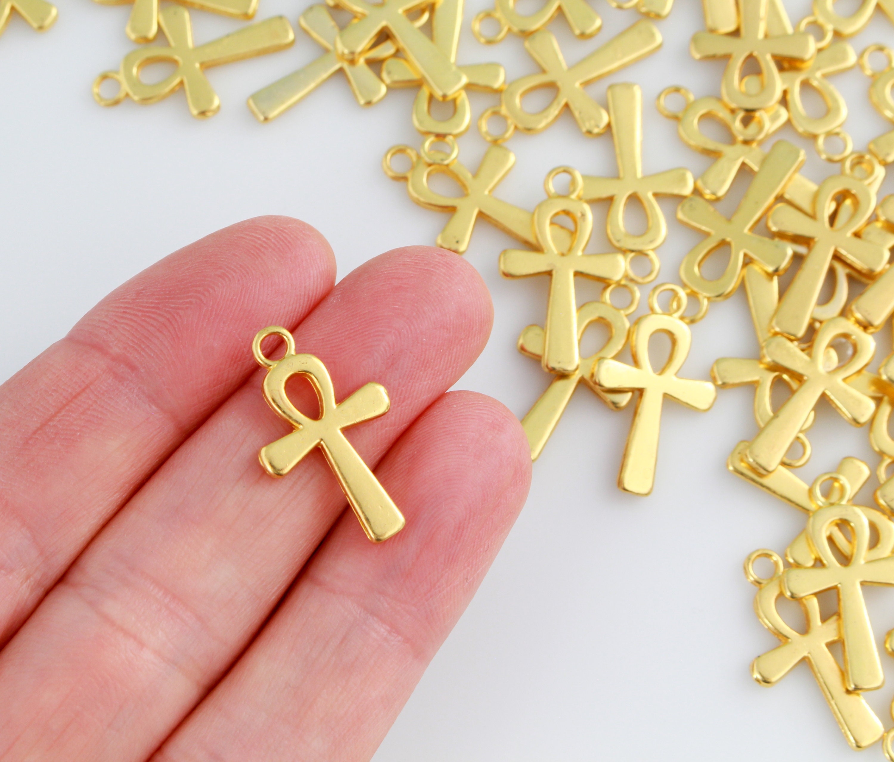 エジプトのアンククロス、長さ22mm、金メッキ、生命の鍵、宗教的