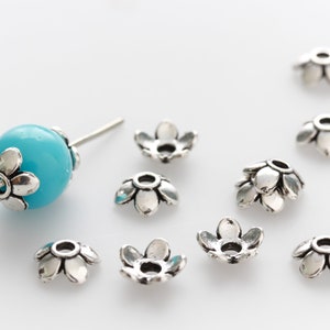 Flower Bead Caps 6mm in diameter (Fit beads 6mm - 10mm) Antique Silver Zinc Alloy - Sold in pkgs of 50, 120, 300 caps