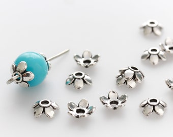 Flower Bead Caps 6mm in diameter (Fit beads 6mm - 10mm) Antique Silver Zinc Alloy - Sold in pkgs of 50, 120, 300 caps