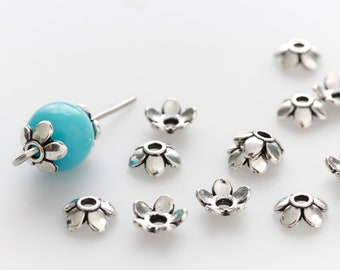 Flower Bead Caps 6mm in Diameter fit Beads 8mm 10mm Antique Silver