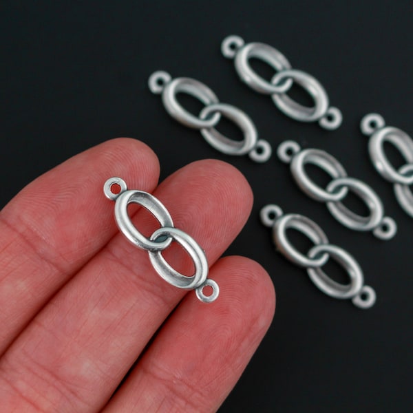 Silver Intertwined Rings Connector Links for Wedding Lasso Rosary Our Father Beads - 1" Long, 6pcs