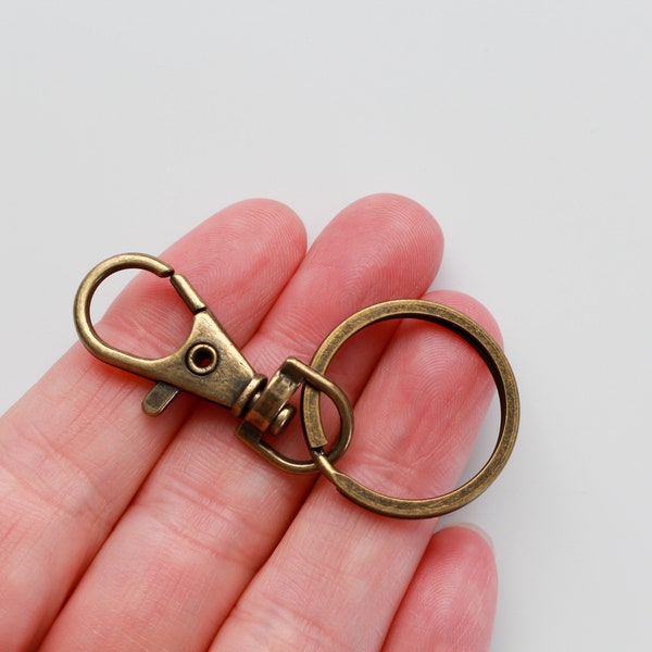 Key Ring with Swivel Lobster Claw Clasp - Antiqued Bronze Tone Keychain and Keyring Swivel Clasp