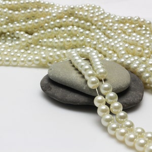 Glass Pearl Bead Strand,  6mm Round Creamy White Beads, about 140pcs/strand