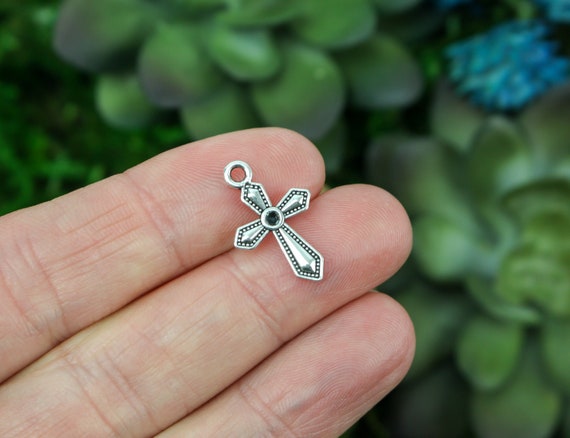 Small silver cross charm deals
