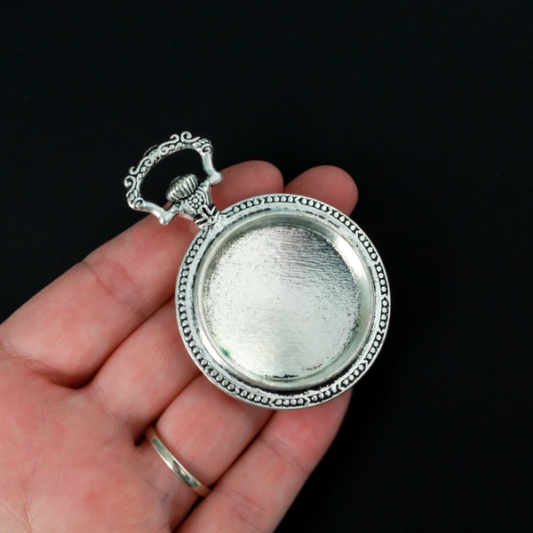 Large Silver Cabochon Setting - Pocket Watch Cameo Frame with 33mm Tray, 1pc