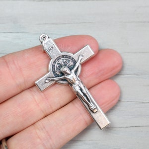 Large St. Benedict Rosary Crucifix Cross 2-1/8 inches long - Die Cast Metal, Made in Italy