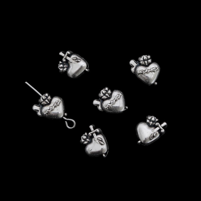 Sacred Heart of Jesus Metal Spacer Beads Silver Tone Color 9.5mm x 8mm image 3