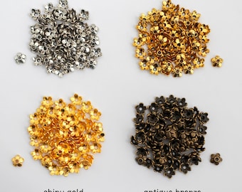 Flower Bead Caps 6mm in diameter (Fit beads 6mm - 10mm) Available in 4 Colors, Sold in pkgs of 120 caps