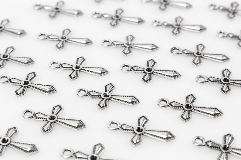 Bulk 50 Small Silver Cross Charms With Optional Rhinestone Etsy