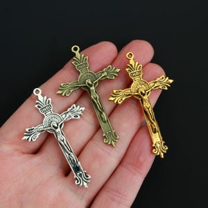 5 Ornate Crucifix Crosses Double Sided, 50mm Long - Available in Antique Silver, Bronze, Gold - Sold in packs of 5pcs