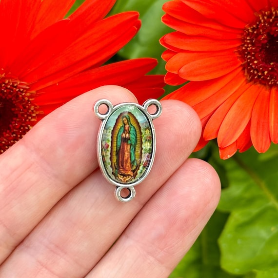 Our Lady of Guadalupe Rosary Centerpiece with a Color Image on Both Sides - 7/8" Long