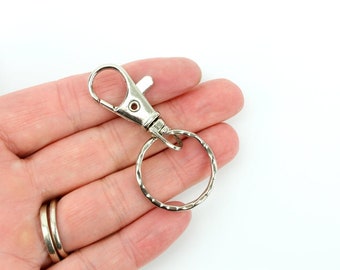 Key Ring with Swivel Lobster Claw Clasp - Iron Based Alloy Silver Tone Keychain and Keyring Swivel Clasp