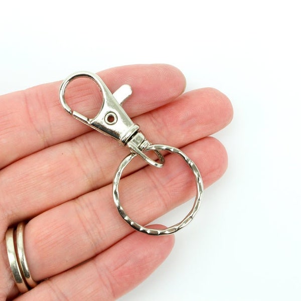 Key Ring with Swivel Lobster Claw Clasp - Iron Based Alloy Silver Tone Keychain and Keyring Swivel Clasp