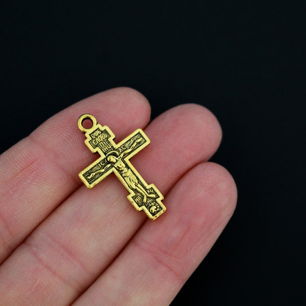 Russian Eastern Orthodox Crucifix Charms - One Inch Long (25.4mm) available in packages of 10, 25, 50, 100 charms