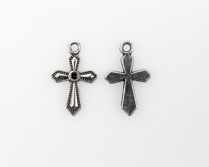 Bulk 50 Small Silver Cross Charms With Optional Rhinestone Etsy