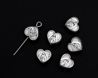 Our Lady of Guadalupe Beads, Metal Heart Shaped Our Father Beads, 6pcs Made in Italy