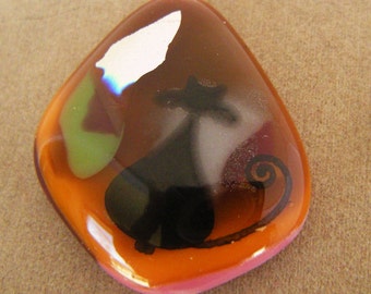 HARVEST CAT  Fused Glass Pendant