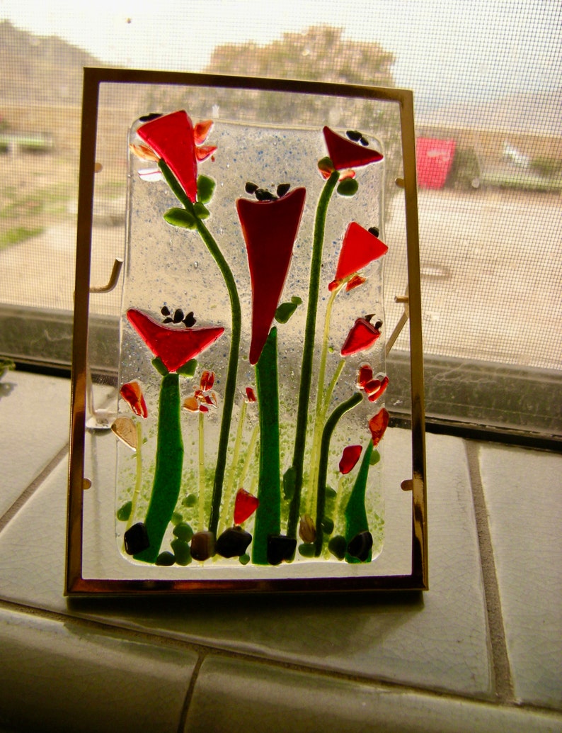 Little Poppies Fused Glass Tabletop Art image 3