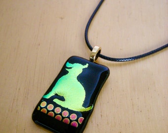 Happy Doggie Pendant Dichroic Glass