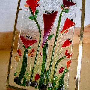 Little Poppies Fused Glass Tabletop Art image 1