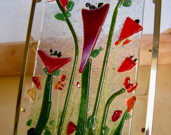 Little Poppies Fused Glass Tabletop Art