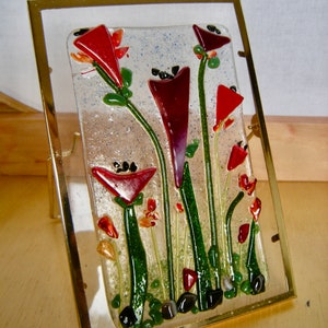 Little Poppies Fused Glass Tabletop Art image 2