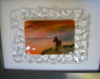 Desert Donkey Sunset Fused Glass Tabletop Decor