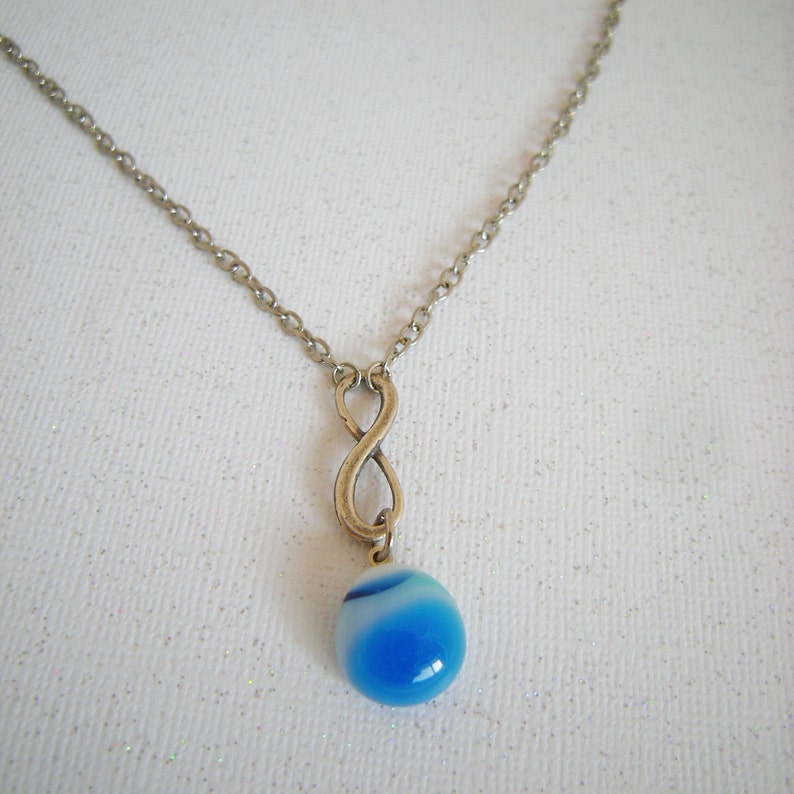 BABY BOY Fused Glass Infinity Necklace Wedding New Mom image 1