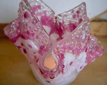 PINK Fused Glass Votive Candle Holder