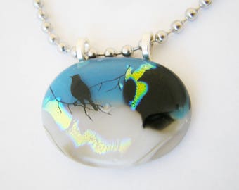 SNOWBIRD Fused Glass Pendant Necklace