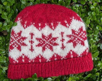Modello per cappello a fiocco di neve, berretto nordico Fair Isle, cappello invernale a motivi colorati in formato PDF, modello per maglia per adulti