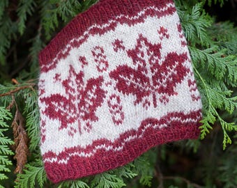Strickmuster für einen Ahornblatt-Schal, nordischer Fair-Isle-Schal, Schneeflocken-Schal mit Farbmuster, kanadischer Winterstrick, PDF-Anleitung für einen traditionellen Schal