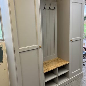 handmade solid pine boot room/mud room coat storage unit hand painted in your farrow & ball colour choice