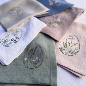 Grey blue linen cloth napkin with Easter motive embroidery, Reusable napkins, Easter minimalist table decors, Embroidered linen napkins set image 3