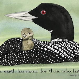 Loon Music Magnet, 3.5&quot; x 2.5&quot;, Loon Art, Maine gift memento, inspirational Art,small gift, watercolor art gift, Firefly Sky Design,Lake Art