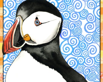 Puffin Birthday Card – Single or Set of 4, Watercolor Art, Funny Maine Ocean Greeting, Candles