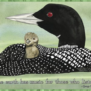 Loon Music Birthday Card -Single Card or Set of 4 Cards -Loon Card -Maine Card -Lake Card -Birthday Card -Watercolor Card -Loon Art