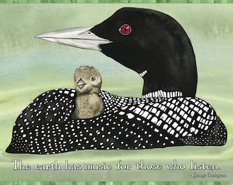 Loon & Chick Blank Card – Single or Set of 4, Watercolor Art, Maine Lake, Nature, Bird Lover