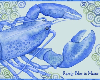 Blue Lobster Blank Card – Maine Ocean Greeting, Watercolor Art