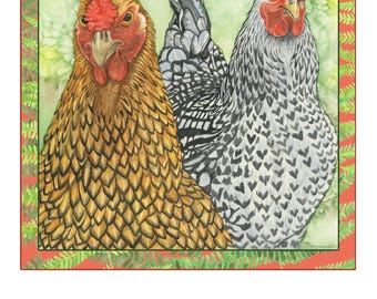 Watercolor Chicken Blank Card - Single or Set of 4, Funny Maine Chickens, Bird Lover