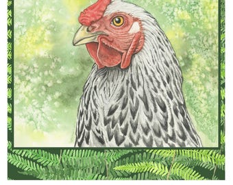New! Chicken Watercolor Blank Card - Single or Set of 4, Ruffle Some Feathers Friendship Greeting