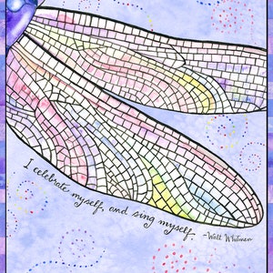 Celebration Dragonfly Birthday card - Single Card or Set of 4 Cards - Dragonfly Card - Walt Whitman card - Celebration card