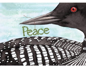 NEW! Peace Loon: Greenery Blank Card – Single or Set of 4, Watercolor Art
