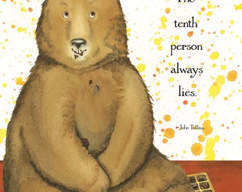 Chocolate Bear Birthday Card – Single or Set of 4, Funny Watercolor Art Greeting