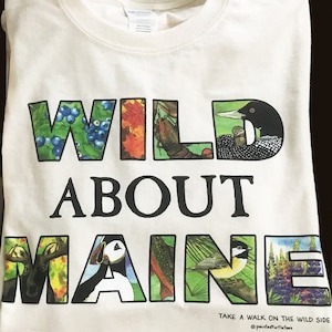 Wild Maine T-shirt - Maine Kid&#39;s Tee - Maine Tee - Maine Moose - Unisex Youth Maine Tee - Maine Youth Gift - Maine Loon -Puffin - Lupine