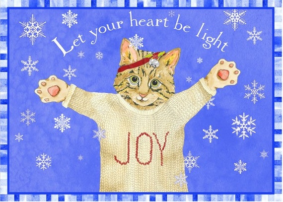Let Your Heart Be Light Greeting Card Set Of 4 Cat Etsy
