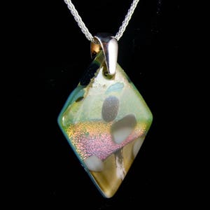Colorful green sparkly dichroic art glass pendant