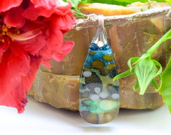 River inspired jewelry, handmade river rock glass pendant necklace, water inspired jewelry, pendant for nature lover, fused glass pendant