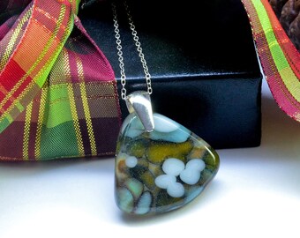 Handmade pendant with multicolored abstract art glass, Handmade Christmas gift for women, stocking stuffer, ready to ship