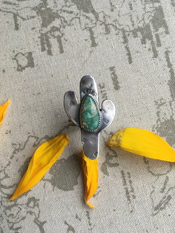 Cactus Collection, Sterling Silver, Handcrafted, Tree Frog Turquoise Ring, size 10.75